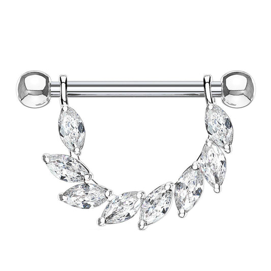 Brustwarzenpiercing FUNKELNDER BLÄTTER-Kranz Brustpiercing Edelstahl Silber Gold Roségold viele Farben Stab 1,6mm 14mm