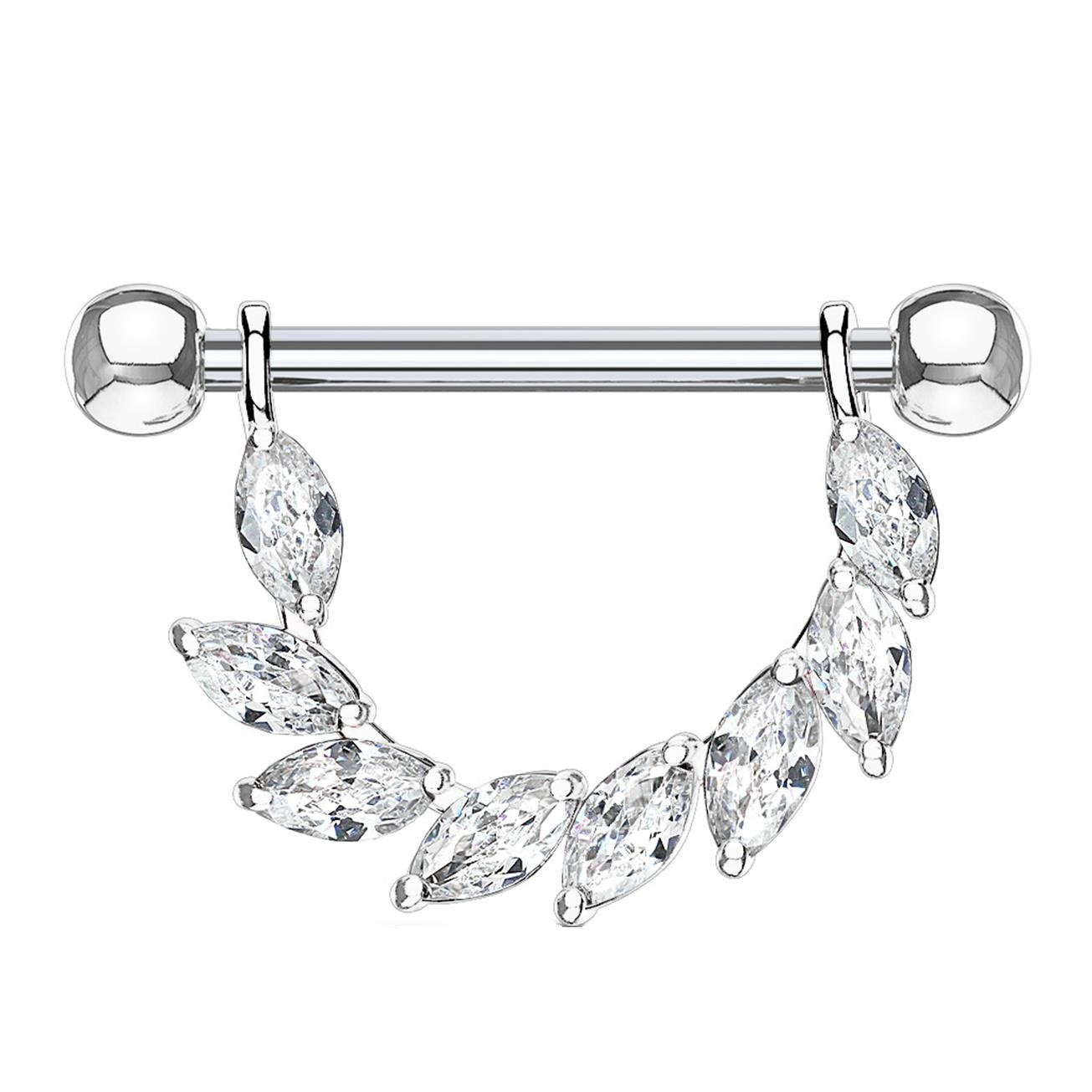Brustwarzenpiercing FUNKELNDER BLÄTTER-Kranz Brustpiercing Edelstahl Silber Gold Roségold viele Farben Stab 1,6mm 14mm