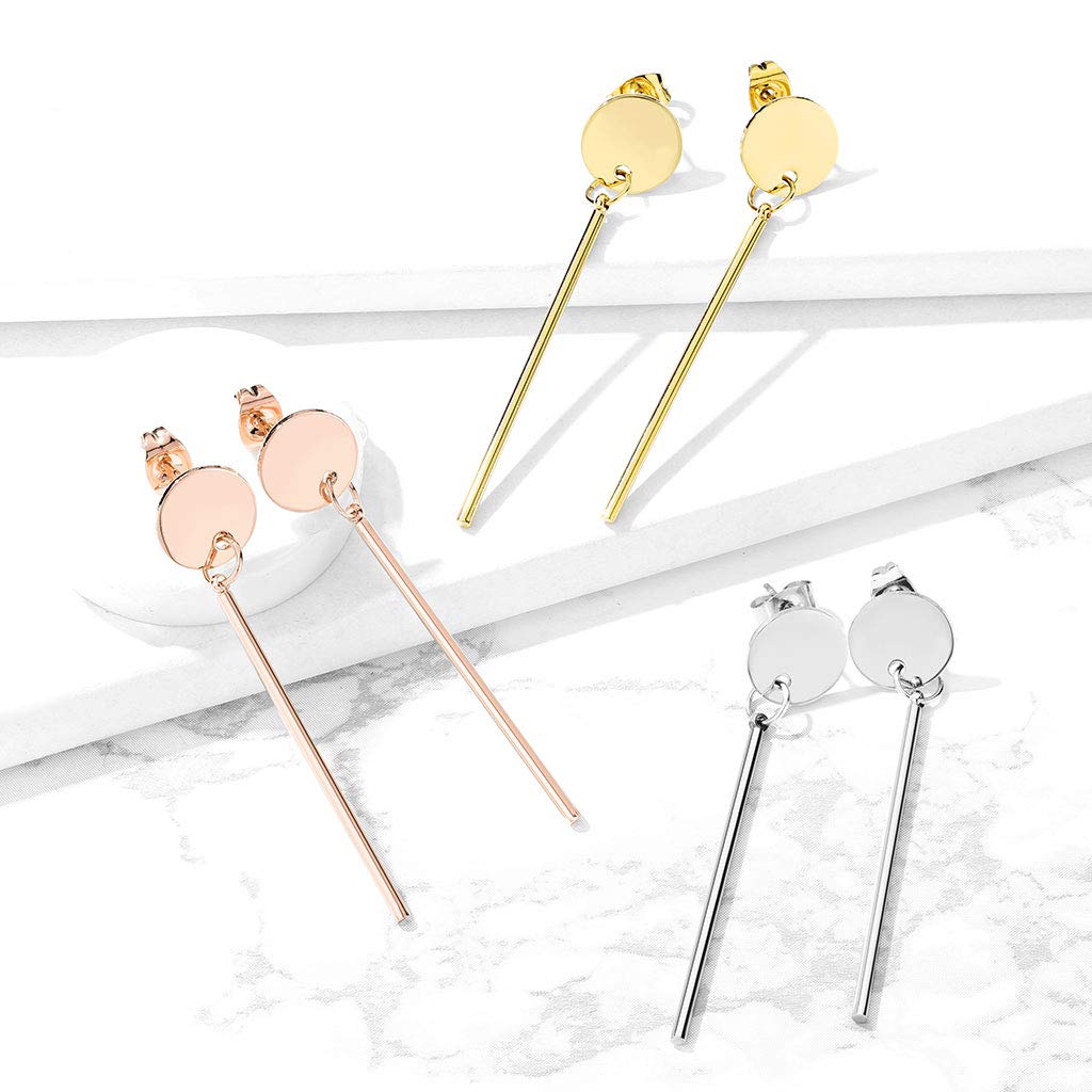 1 Paar Damen Ohrstecker Runde Platte Anhänger Balken Ohrringe Chirurgenstahl Silber Gold Roségold