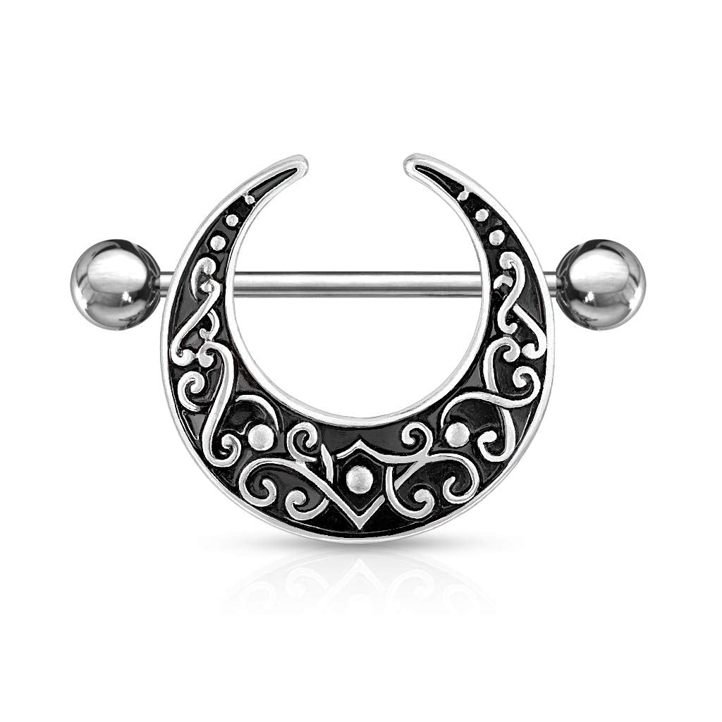 Brustwarzenpiercing Vintage Halb-Mond Gold Silber Brustpiercing Nippelpiercing Intimpiercing Chirurgenstahl Stab 16mm