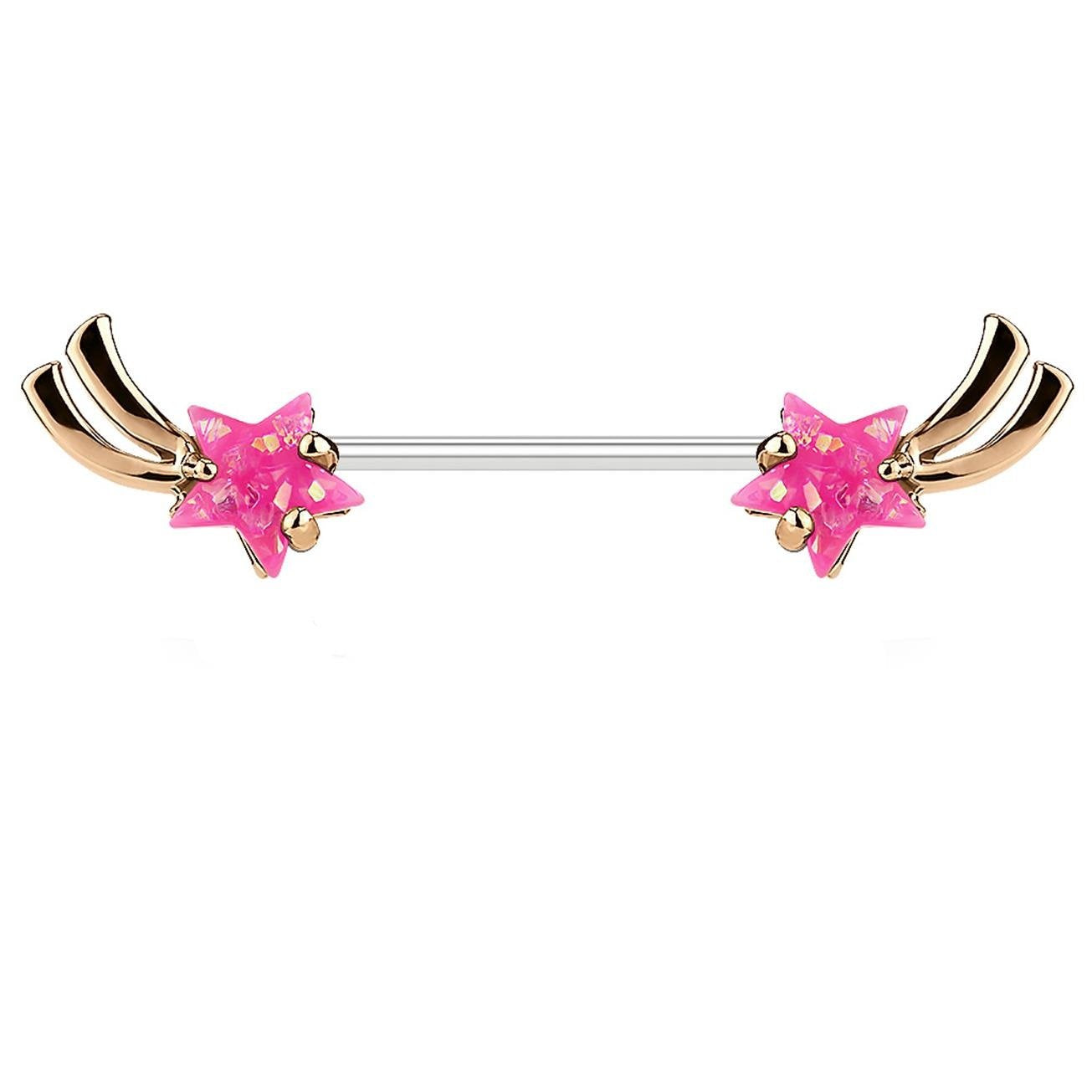 Brustwarzenpiercing Stern-SCHNUPPE Brustpiercing Intimpiercing Edelstahl Glitzer-Opal Silber Gold Roségold Stab 1,6mm 14mm