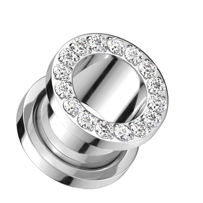 Ohrtunnel Silber Clear Zirkonia Kranz Titan-ium Grad 23 Ohrpiercing Ohrschmuck Plug Screw Fit Schraubverschluss 6-12mm