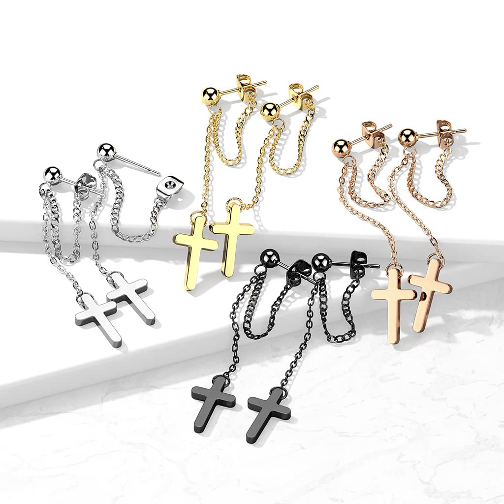 1 Paar Damen Ohrstecker Ketten-Kreuz Anhänger Chirurgenstahl Ohrringe Ohrhänger Silber Gold Schwarz Roségold