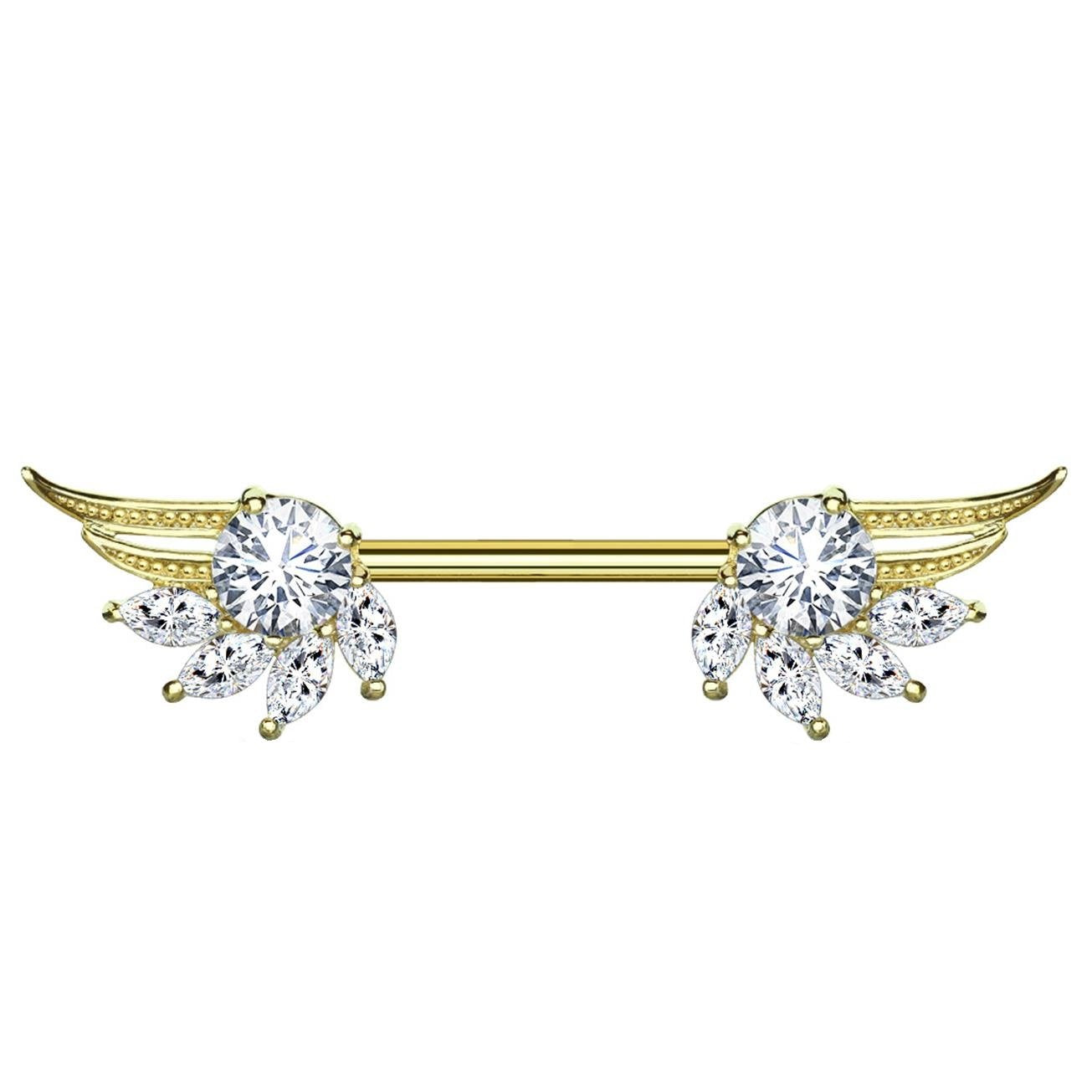 Brustwarzenpiercing ZIRKONIA Engels-FLÜGEL Brustpiercing Nippelpiercing Edelstahl Silber Roségold Gold Stab 1,6mm 14mm