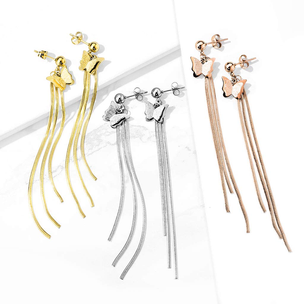 1 Paar Damen Ohrringe 2 Ton Schmetterling Ketten Anhänger e Ohrstecker Chirurgenstahl Gold Roségold Silber Länge 92mm