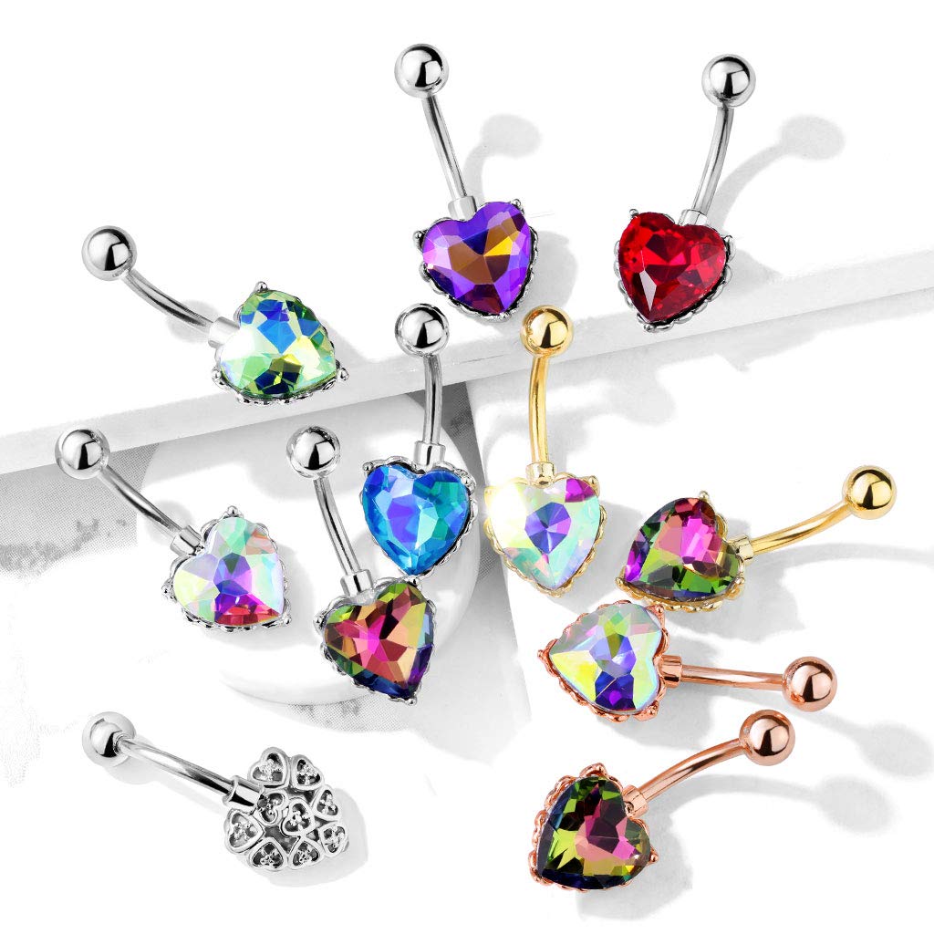 Bauchnabelpiercing Regenbogen-Effekt Kristall Herz Nabelpiercing Chirurgenstahl Bananabell viele Farben Stab 1,6/10mm