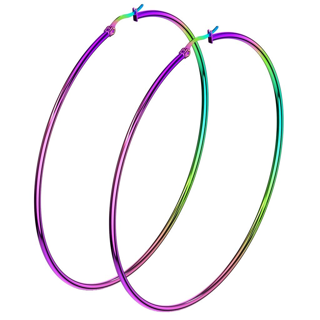1 Paar Damen CREOLEN Ohrringe Ohrstecker Chirurgenstahl Regenbogen 10 15 20 25 30 35 40 45 50 55 60 65 70 75 mm