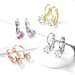 1 Paar Damen Ohrhänger runder Zirkonia Anhänger Ohrringe Ohrstecker Chirurgenstahl Klapp-Bügel Silber Gold Roségold