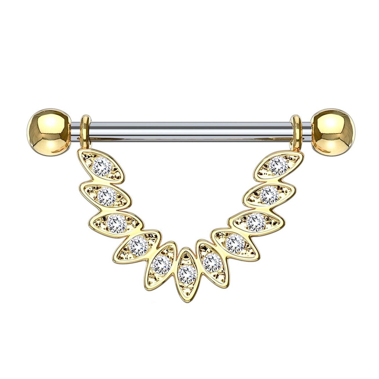 Federn Brustwarzenpiercing Intimpiercing Brustpiercing Nippelpiercing Edelstahl ZIRKONIA Clear Gold Silber ROSÈGOLD 1,6mm 14mm