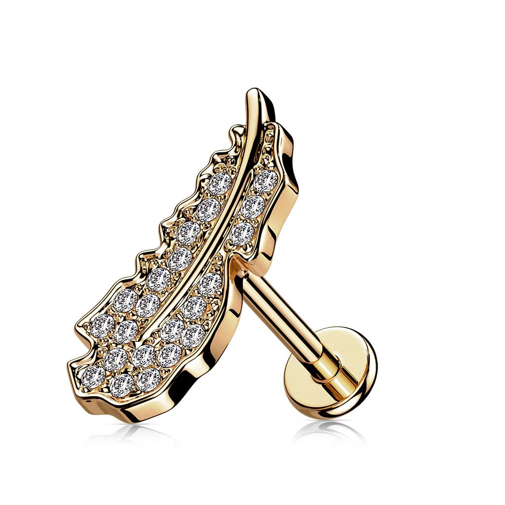 Knorpel Ohrstecker Feder Silber Gold Roségold Pavé Zirkonia Clear Piercings Chirurgenstahl Schraubverschluss Stab 6/8mm lang