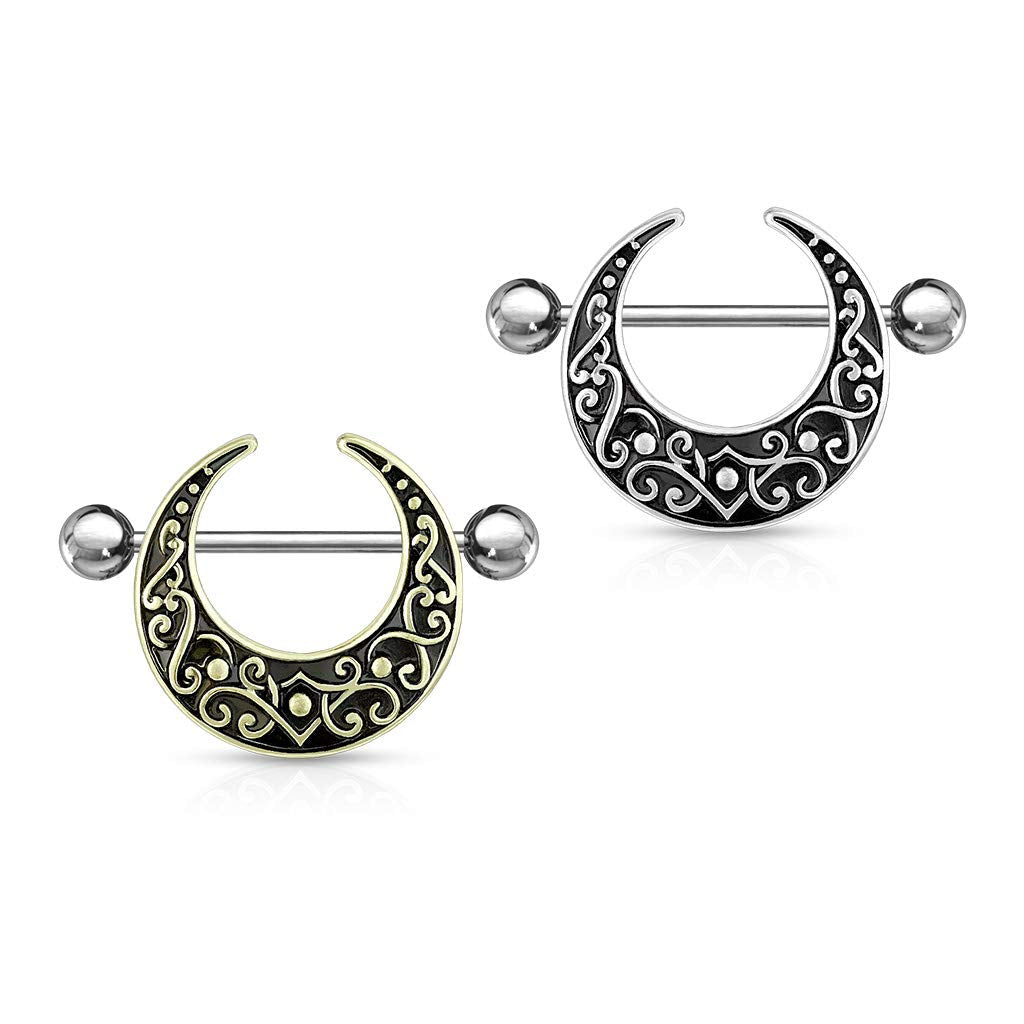 Brustwarzenpiercing Vintage Halb-Mond Gold Silber Brustpiercing Nippelpiercing Intimpiercing Chirurgenstahl Stab 16mm