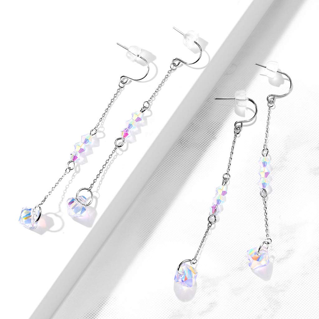 1 Paar Damen Ohrringe facettierter Regenbogen Diamant-Design Anhänger Kette Ohrhänger Ohrstecker Silber