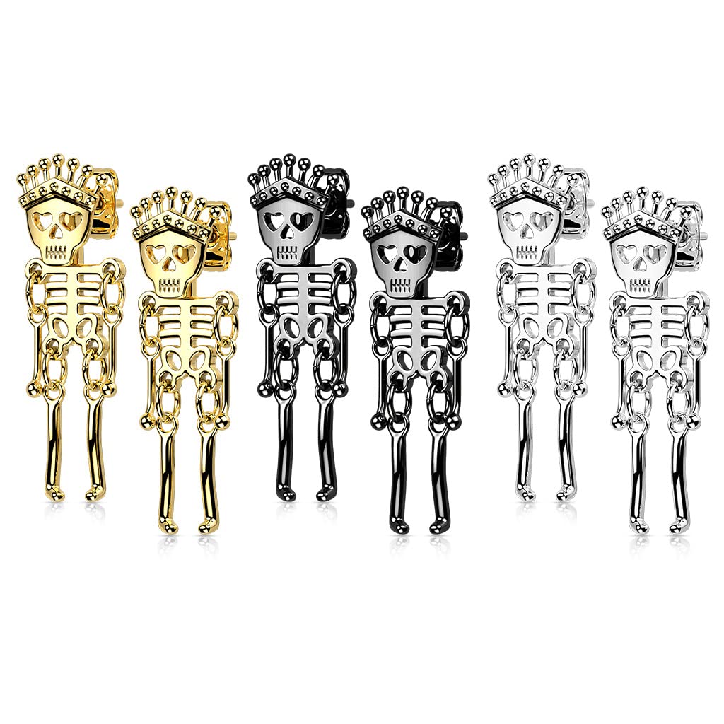 1 Paar Damen e Skelett Anhänger Ohrstecker Ohrringe Silber Gold Schwarz
