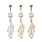 Bauchnabelpiercing Funkelnder Blatt-Anhänger 21mm Nabelpiercing Chirurgenstahl Bananabell Gold Silber Roségold Stab 1,6/10mm