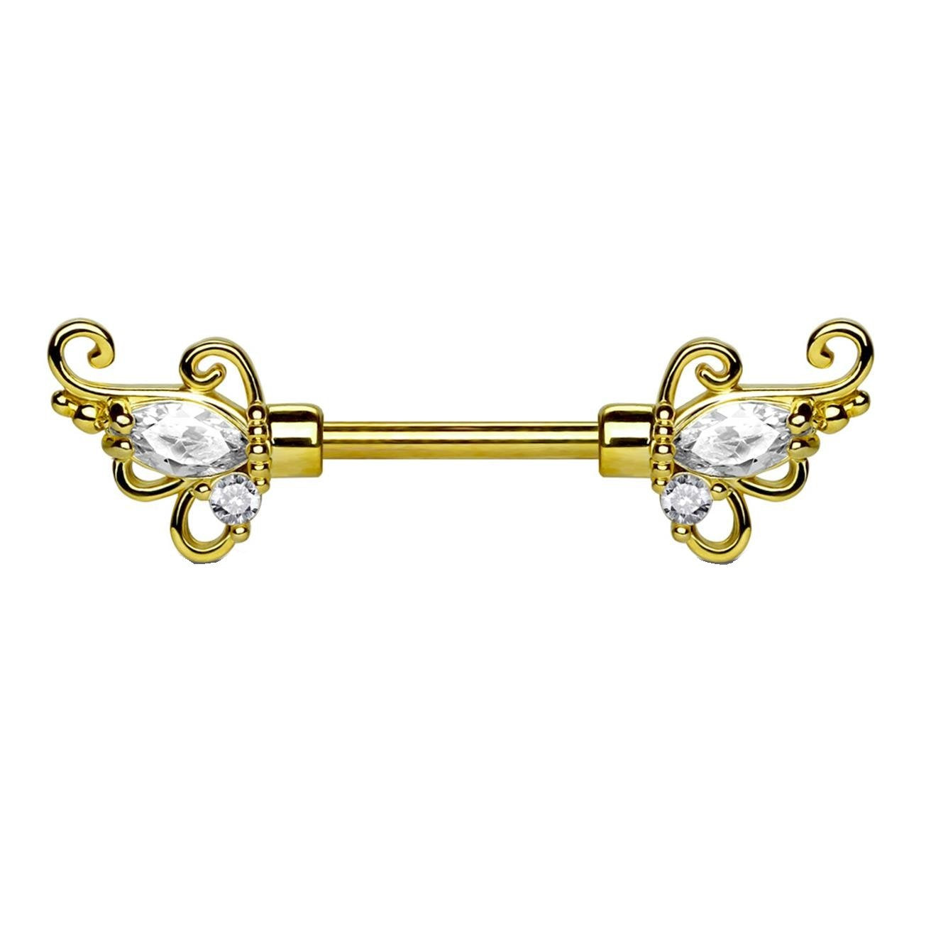 Brustwarzenpiercing FLORALES Design Brustpiercing Intimpiercing Edelstahl Silber Gold Roségold Clear Stab 1,6mm 12mm