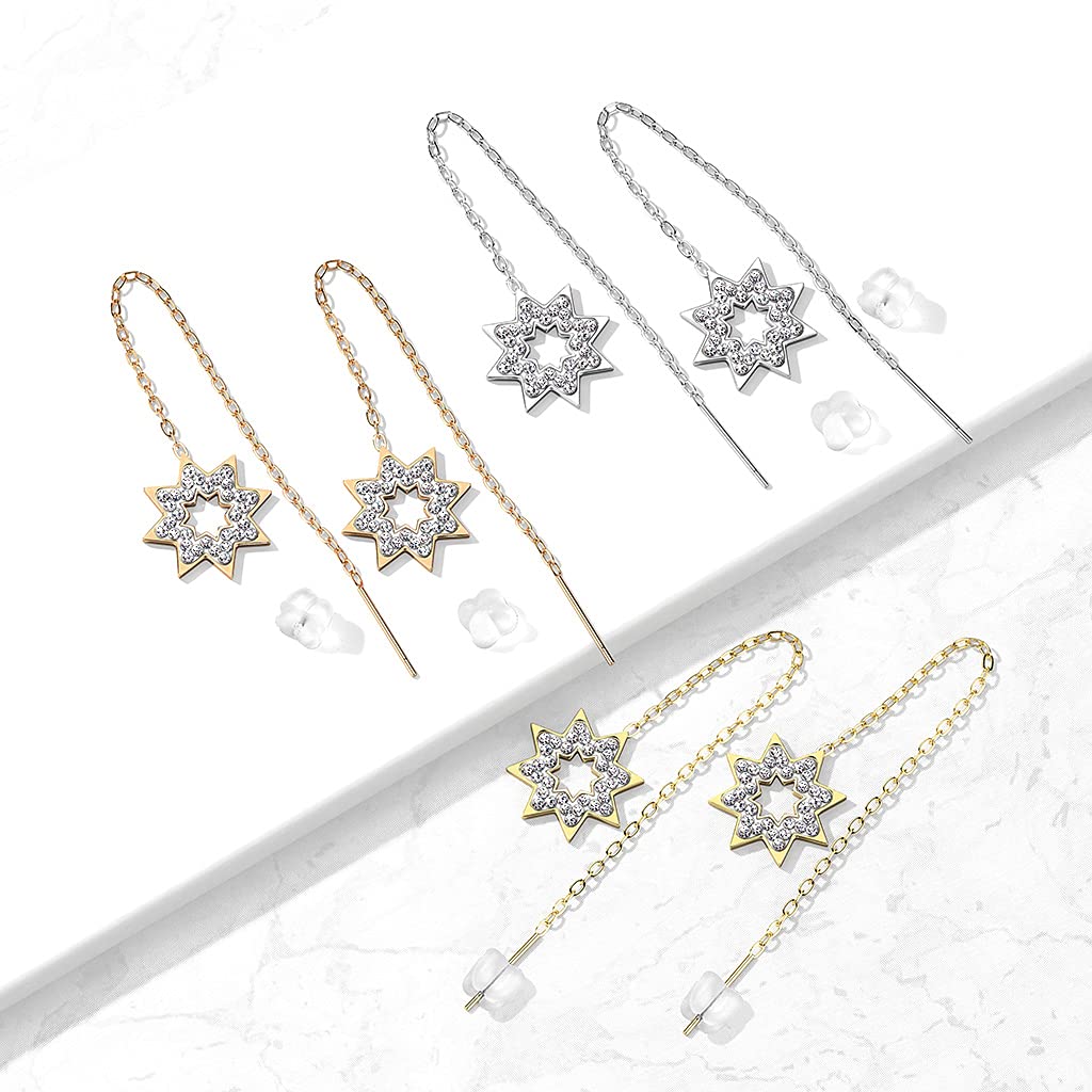 1 Paar Damen Ohrringe Durchzieher Kristall Pavé Clear Schneeflocke Anhänger Ohrringe Ohrstecker Chirurgenstahl Silber Gold Roségold