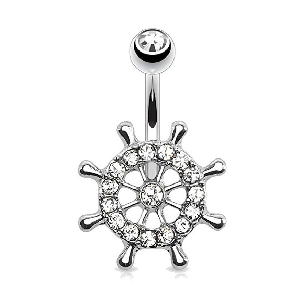 Bauchnabelpiercing Steuerrad Set 1,6mm 10mm Nabelpiercing Chirurgenstahl Bananabell Zirkonia Silber 14 Karat vergoldet