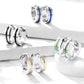 1 Paar Damen sandgebürstete CREOLE Mitte farbiger Streifen Ohrringe Ohrstecker Chirurgenstahl Silber Bunt 4,3mm