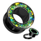 Ohrtunnel Schwarz Opal-Glitzer Rand Grün Chirurgenstahl Ohrpiercing Ohrschmuck Plug Screw Fit Schraubverschluss 8-16mm
