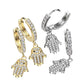 1 Paar Damen Creolen Ohrhänger Anhänger Hamsa-Hand Pavé Zirkonia Clear Ohrringe Ohrstecker Silber Gold