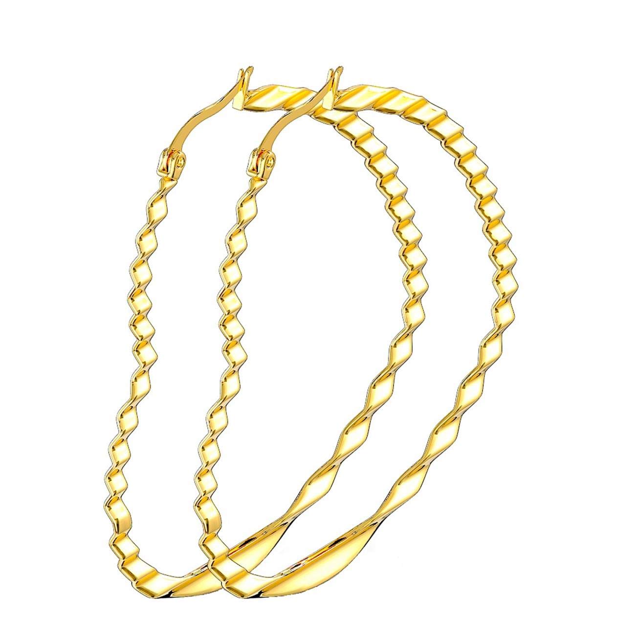 1 Paar Damen HERZ CREOLEN WELLEN-DESIGN Ohrringe Ohrstecker Chirurgenstahl Gold 30/40/50mm