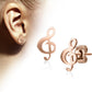 1 Paar funkelnde Ohrringe GROSSER NOTENSCHLÜSSEL 6,5x12 mm Ohrringe Ohrstecker Chirurgenstahl Set Silber Roségold Gold
