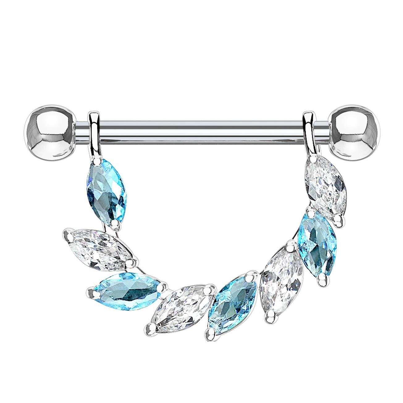 Brustwarzenpiercing FUNKELNDER BLÄTTER-Kranz Brustpiercing Edelstahl Silber Gold Roségold viele Farben Stab 1,6mm 14mm