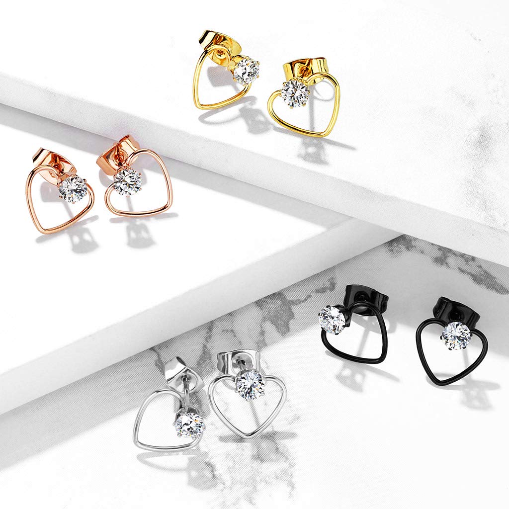 1 Paar Damen e HERZ ZIRKONIA Ohrringe Ohrstecker Chirurgenstahl Multicolor Clear