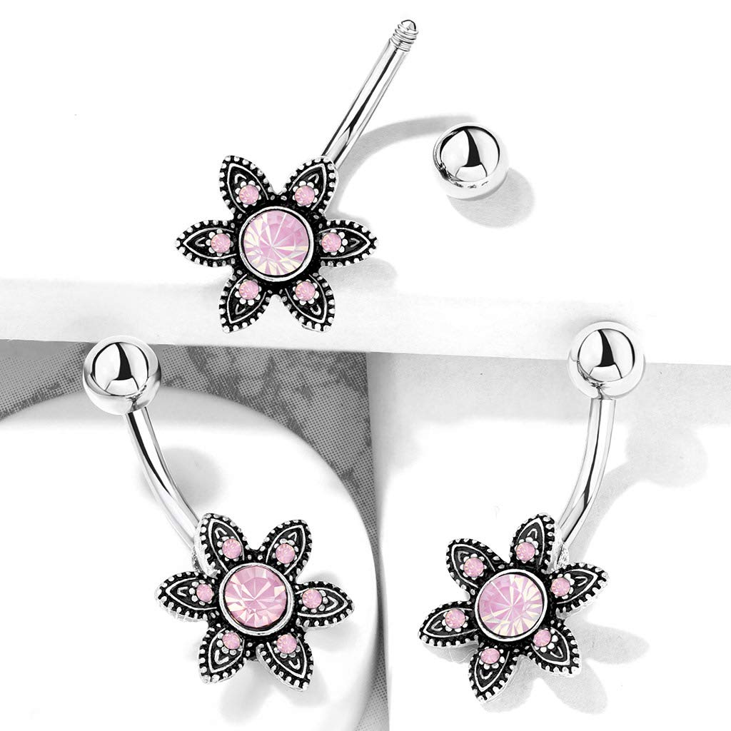 Bauchnabelpiercing Opal-Optik Antik-Silber Nabelpiercing Chirurgenstahl Bananabell Silber Rosa Grün Weiß Stab 1,6/10mm