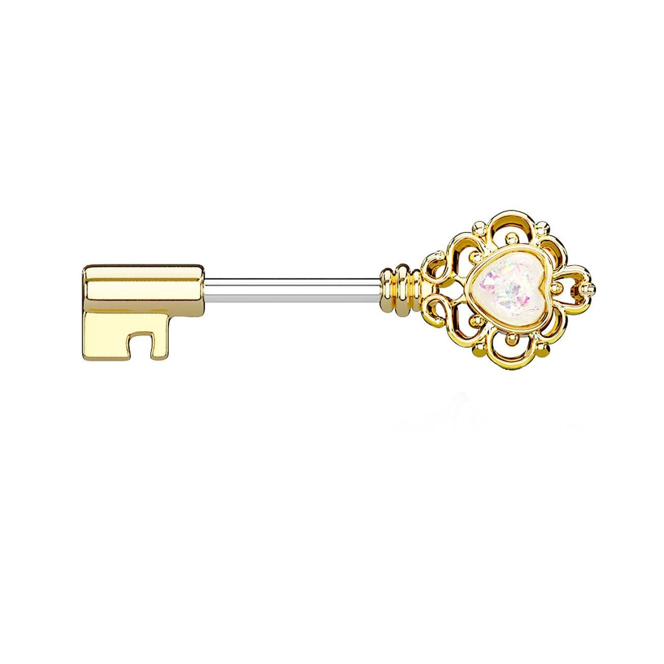 Brustwarzenpiercing Vintage SCHLÜSSEL Brustpiercing Intimpiercing Edelstahl Glitzer-Opal Silber Gold Roségold Stab 1,6mm 12mm