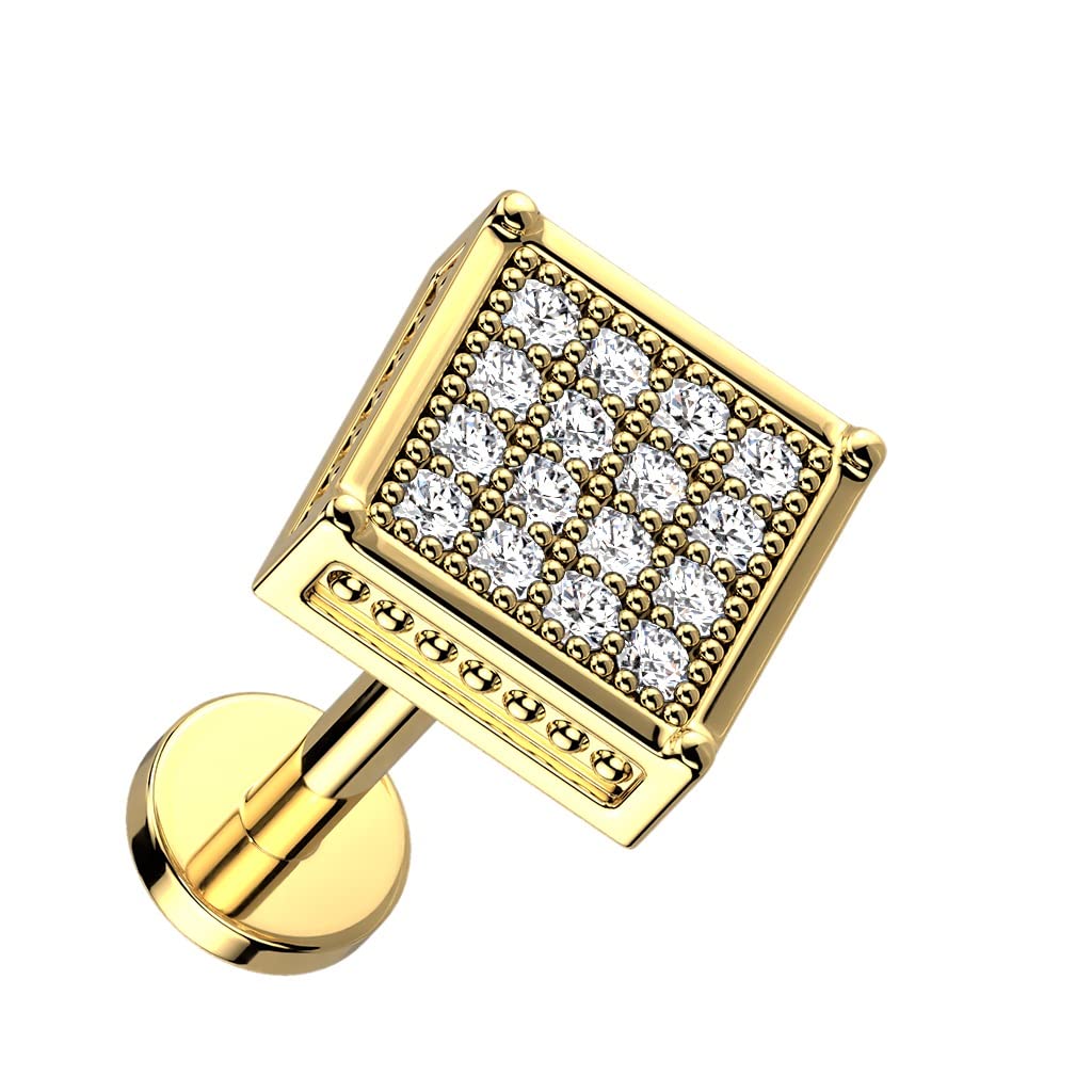 Knorpel Ohrstecker Quadrat Silber Gold Roségold Pavé Zirkonia Clear Piercings Chirurgenstahl Schraubverschluss Stab 6/8mm lang