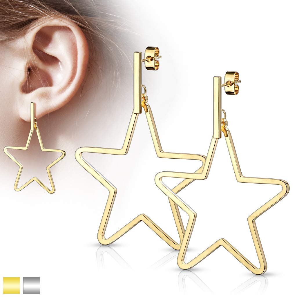 1 Paar Damen Ohrstecker Balken Stern-Anhänger Ohrringe Chirurgenstahl Steckerverschluss Silber Gold