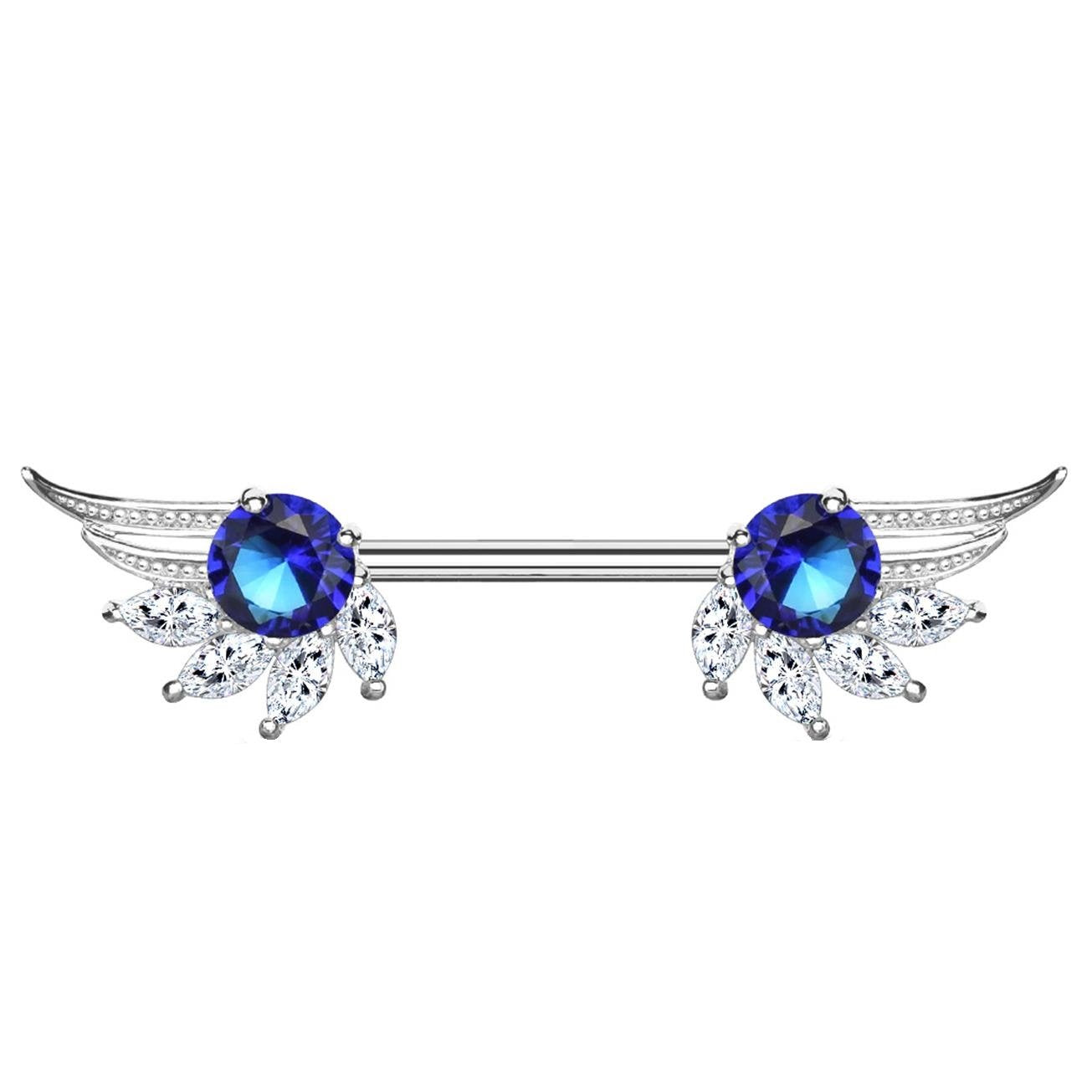 Brustwarzenpiercing ZIRKONIA Engels-FLÜGEL Brustpiercing Nippelpiercing Edelstahl Silber Roségold Gold Stab 1,6mm 14mm