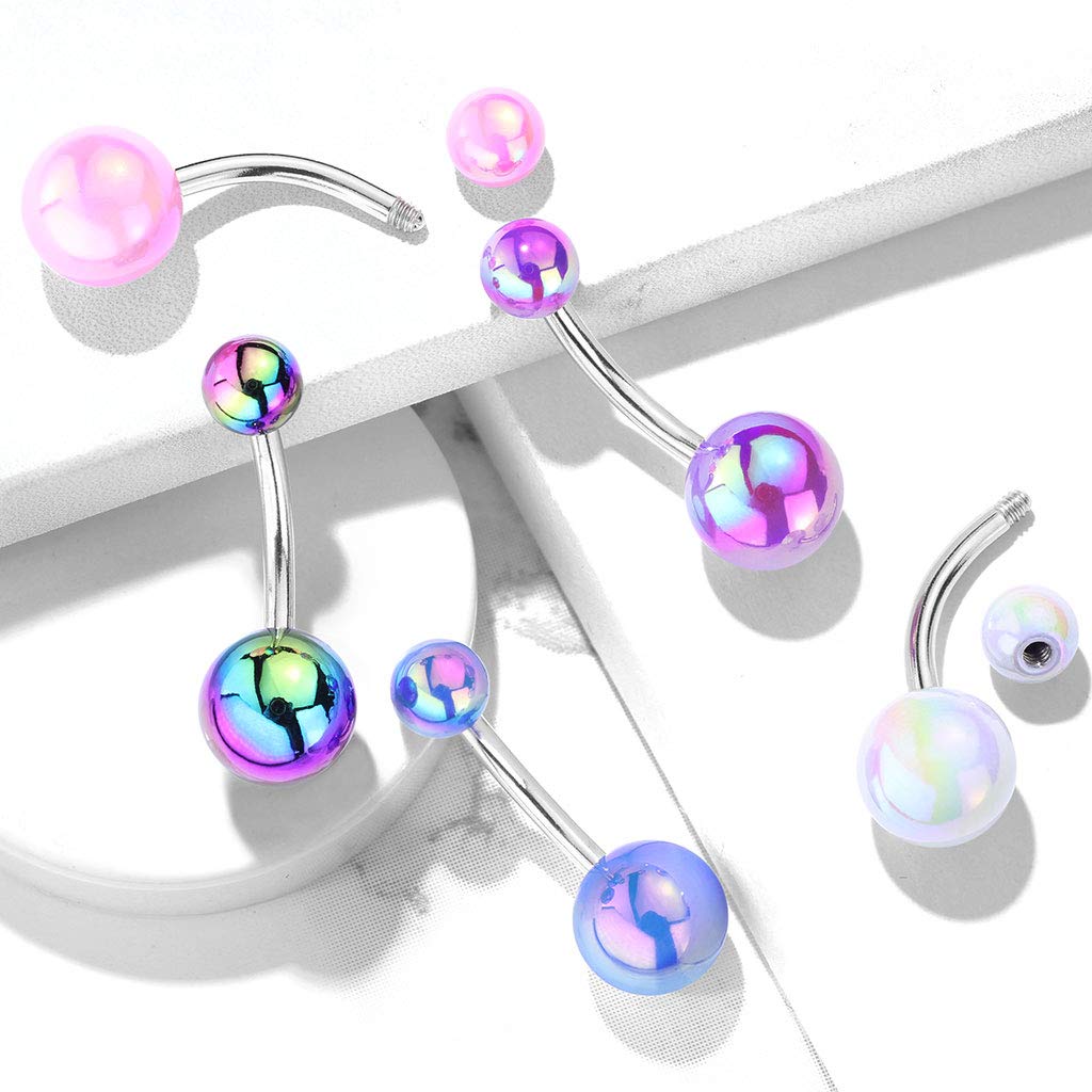 Bauchnabelpiercing Metallic Kugeln Nabelpiercing Chirurgenstahl Bananabell Acryl Silber Lila Blau Pink Weiß Regenbogen Stab 1,6/10mm