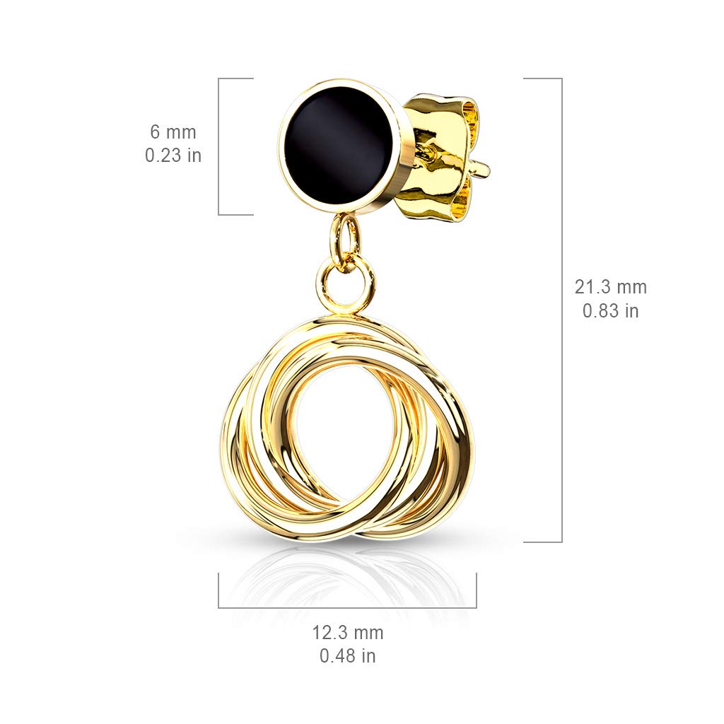 1 Paar Damen e Schwarze Emaille Anhänger verflochtene Kreise Ohrringe Ohrstecker Chirurgenstahl Gold Roségold Silber 12,3mm