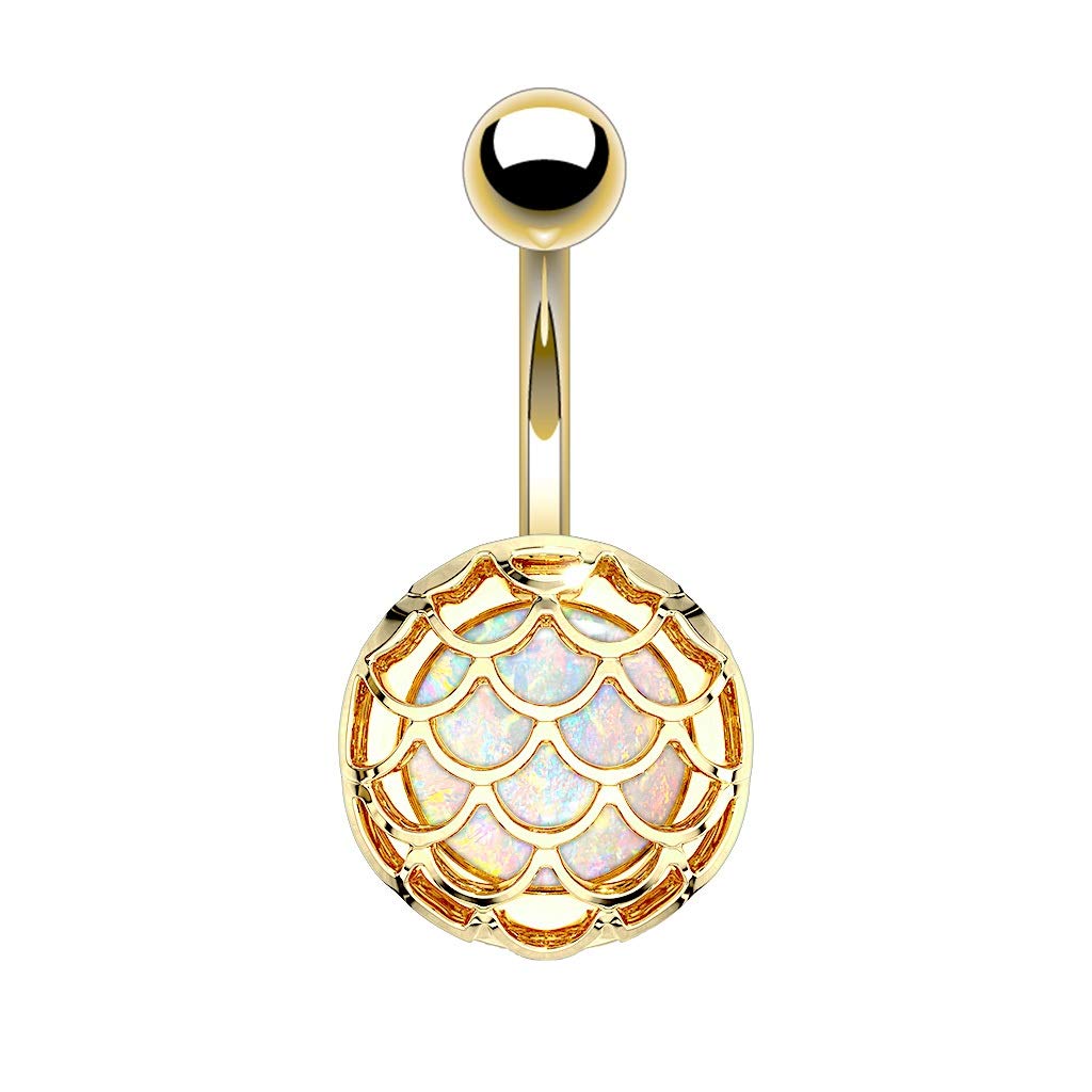 Bauchnabelpiercing Opal-Glitzer Fisch-Schuppen Design Nabelpiercing Chirurgenstahl Bananabell Gold Roségold Stab 1,6/10mm