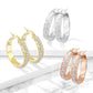 1 Paar Damen Ohrringe CREOLE 6mm breit Zirkonia-Mitte Muster Ohrstecker Chirurgenstahl Gold Roségold Silber Clear 30mm