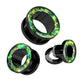Ohrtunnel Schwarz Opal-Glitzer Rand Grün Chirurgenstahl Ohrpiercing Ohrschmuck Plug Screw Fit Schraubverschluss 8-16mm