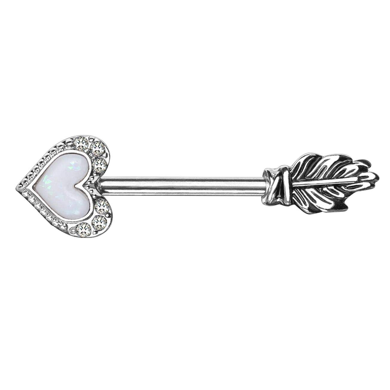 Brustwarzenpiercing Opal Glitzer Herz-Pfeil Brustpiercing Nippelpiercing Chirurgentstahl Silber Multicolor Stab 1,6/14mm