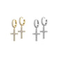 1 Paar Damen Creolen Ohrhänger Anhänger Kreuz Pavé Zirkonia Clear Ohrringe Ohrstecker Silber Gold