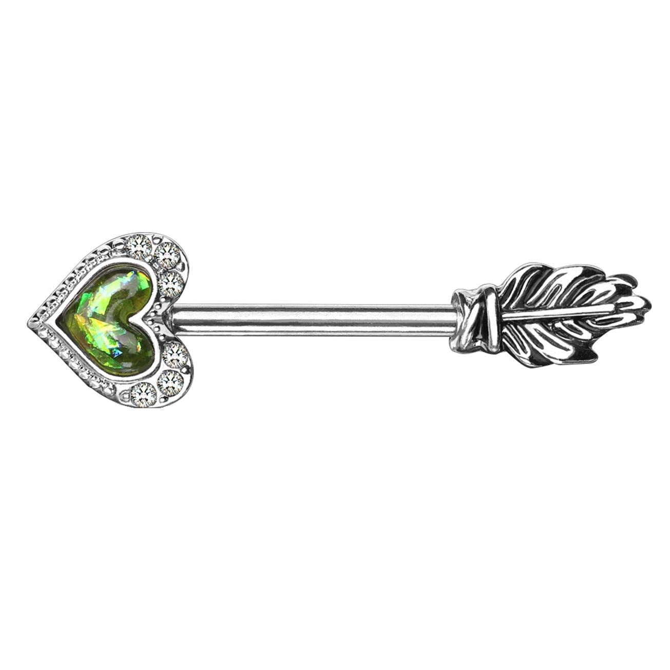 Brustwarzenpiercing Opal Glitzer Herz-Pfeil Brustpiercing Nippelpiercing Chirurgentstahl Silber Multicolor Stab 1,6/14mm