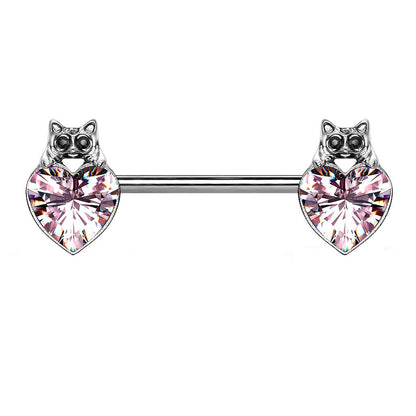Brustwarzenpiercing Herz Katze Schwarz Brustpiercing Nippelpiercing Chirurgenstahl Silber Clear Pink Rot Stab 1,6/14mm
