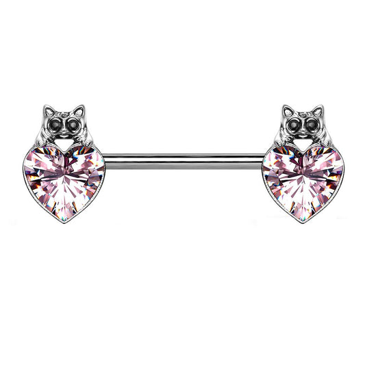 Brustwarzenpiercing Herz Katze Schwarz Brustpiercing Nippelpiercing Chirurgenstahl Silber Clear Pink Rot Stab 1,6/14mm