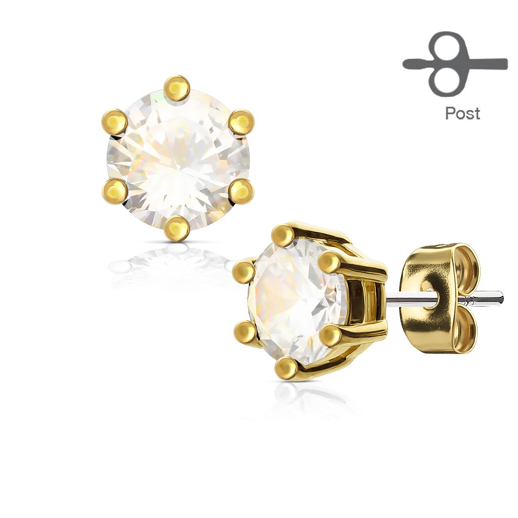 1 Paar Ohringe Ohrringe Set Stecker Edelstahl Chirurgenstahl Rund Prong Zirkonia clear gold pink aqua roségold