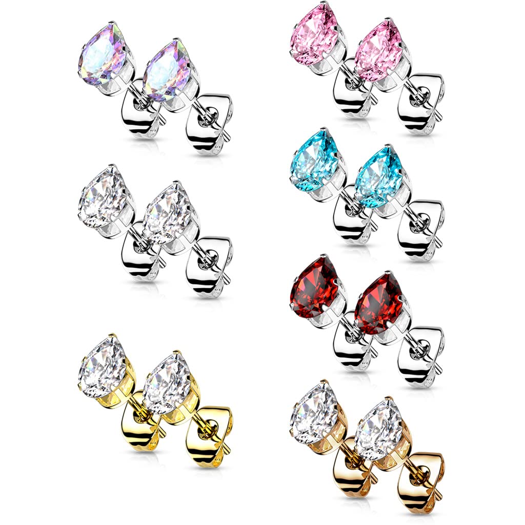 1 Paar Damen Ohrstecker Zirkonia Tränen-Tropfen Ohrringe Chirurgenstahl e viele Farben 3-7mm