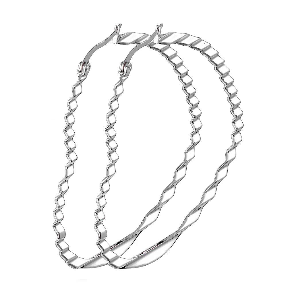 1 Paar Damen HERZ CREOLEN WELLEN-DESIGN Ohrringe Ohrstecker Chirurgenstahl Silber 30/40/50mm
