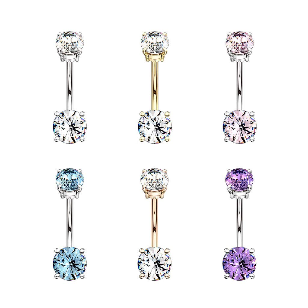 Bauchnabelpiercing DOPPEL-ZIRKONIA 5/7mm Nabelpiercing Chirurgenstahl Bananabell Multicolor Stab 1,6/10mm