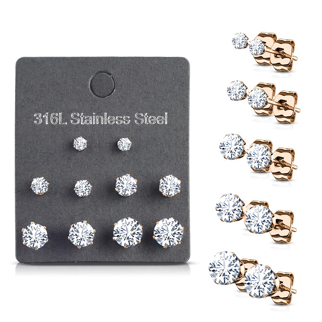 5 Paar Ohringe Runder Zirkonia 3mm 4mm 5mm 6mm 7mm Ohrringe Ohrstecker Chirurgenstahl Silber Gold Schwarz