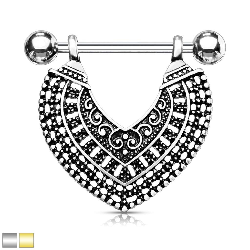 Brustwarzenpiercing Vintage-Herz Gold Silber Brustpiercing Nippelpiercing Intimpiercing Chirurgenstahl Stab 14mm