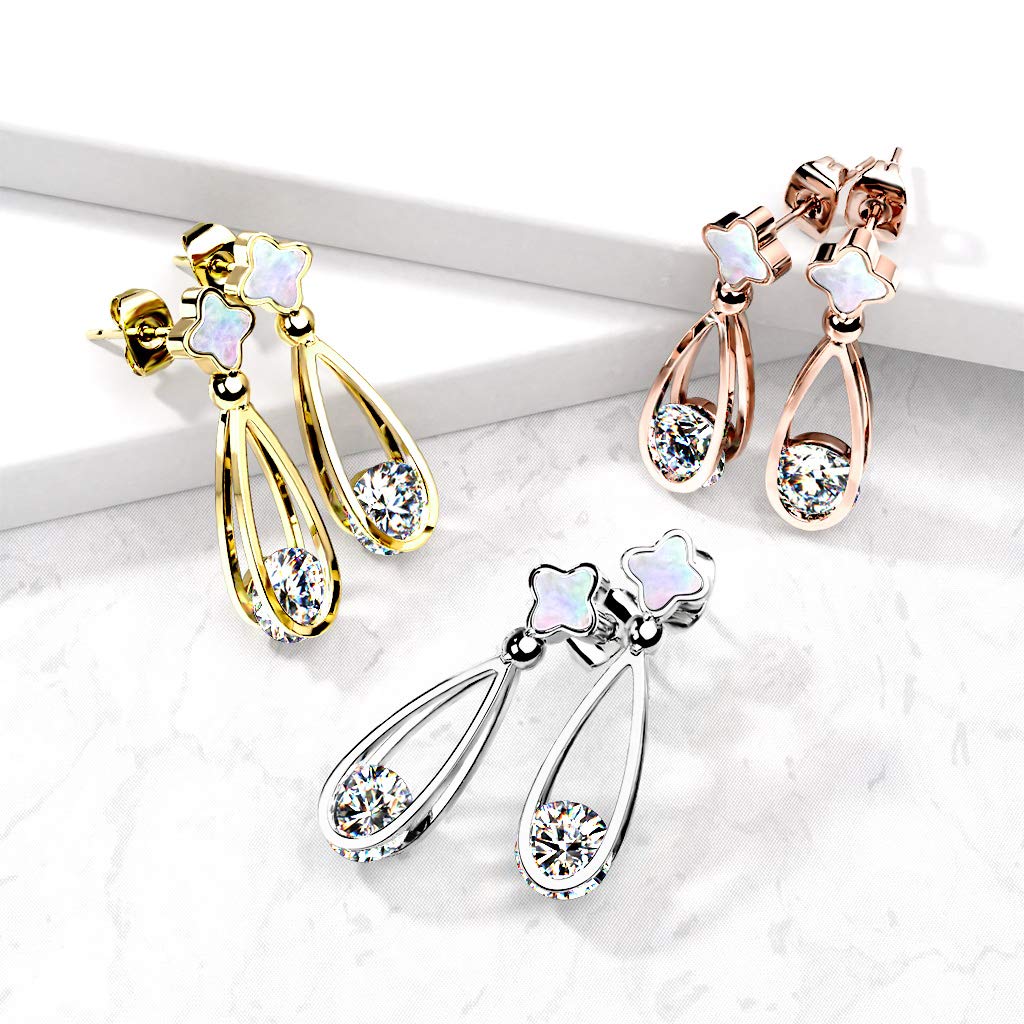 1 Paar Damen Ohrringe Zirkonia Tränen-Tropfen Anhänger e Ohrstecker Gold Rosé-gold Silber